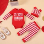 Newborn Baby Christmas Outfit – Long Sleeve Bodysuit & Striped Pants