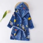 Children’s Flannel Astronaut Pajamas Robe – Warm Winter Sleepwear 2-12Y