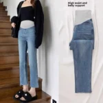 Maternity Jeans – High Elasticity Belly Support Fringe Pants for Spring/Autumn