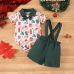 Baby Boy Christmas Outfit – Necktie Bodysuit & Pants 2025 New Year
