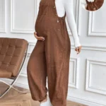 Maternity Corduroy Bib Overalls – Adjustable Waist Pregnancy Jumpsuit Pants