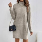 Women's Dress 2025 New Autumn And Winter Knitted Casual Long-sleeved High-neck Loose And Comfortable Women Dresses Streetwear