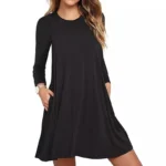 Women's Clothing New Autumn Winter Dress Solid Color Round Neck Swing Pocket Swing