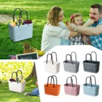 Portable Picnic Tote Shopping Bag Large Capacity  Bag, Large Plastic Utility Basket,Washable Beach Travel Handbag Storage Bags